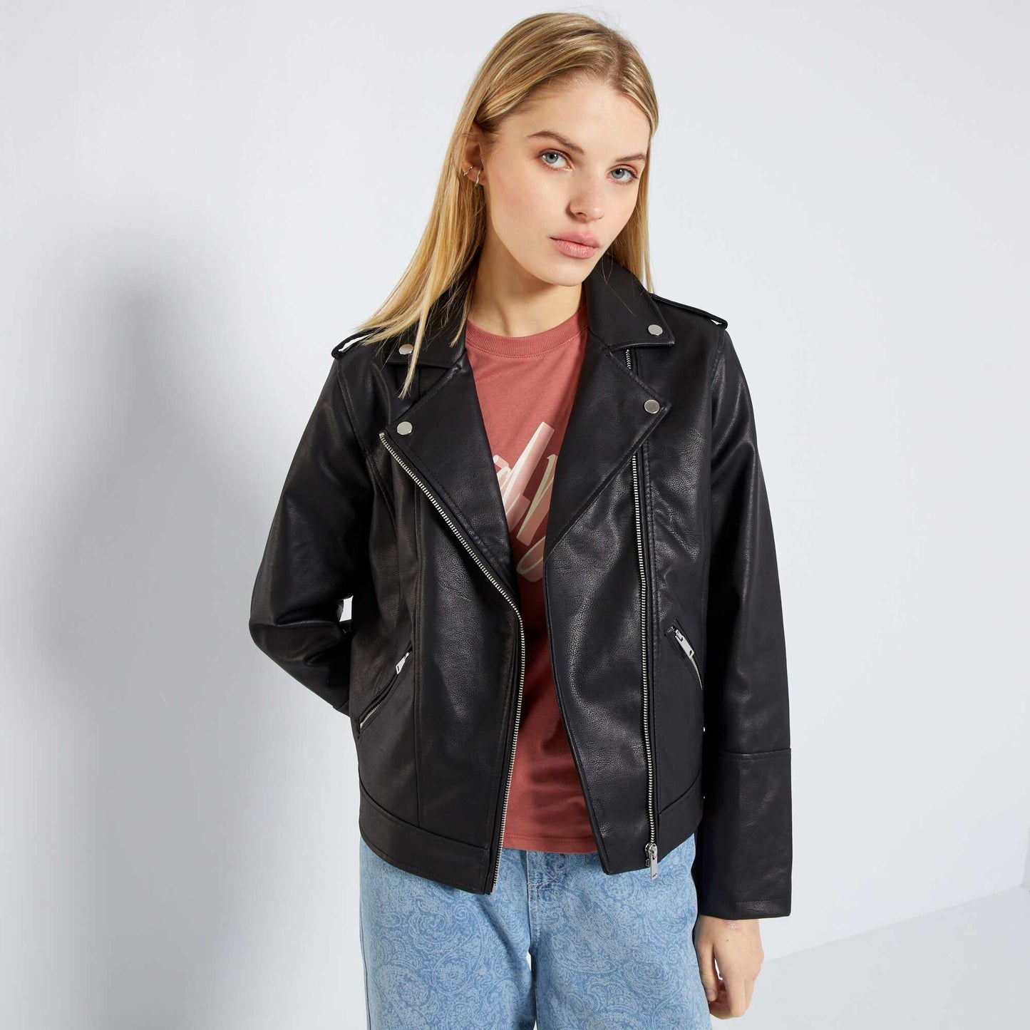 Plain faux leather jacket black