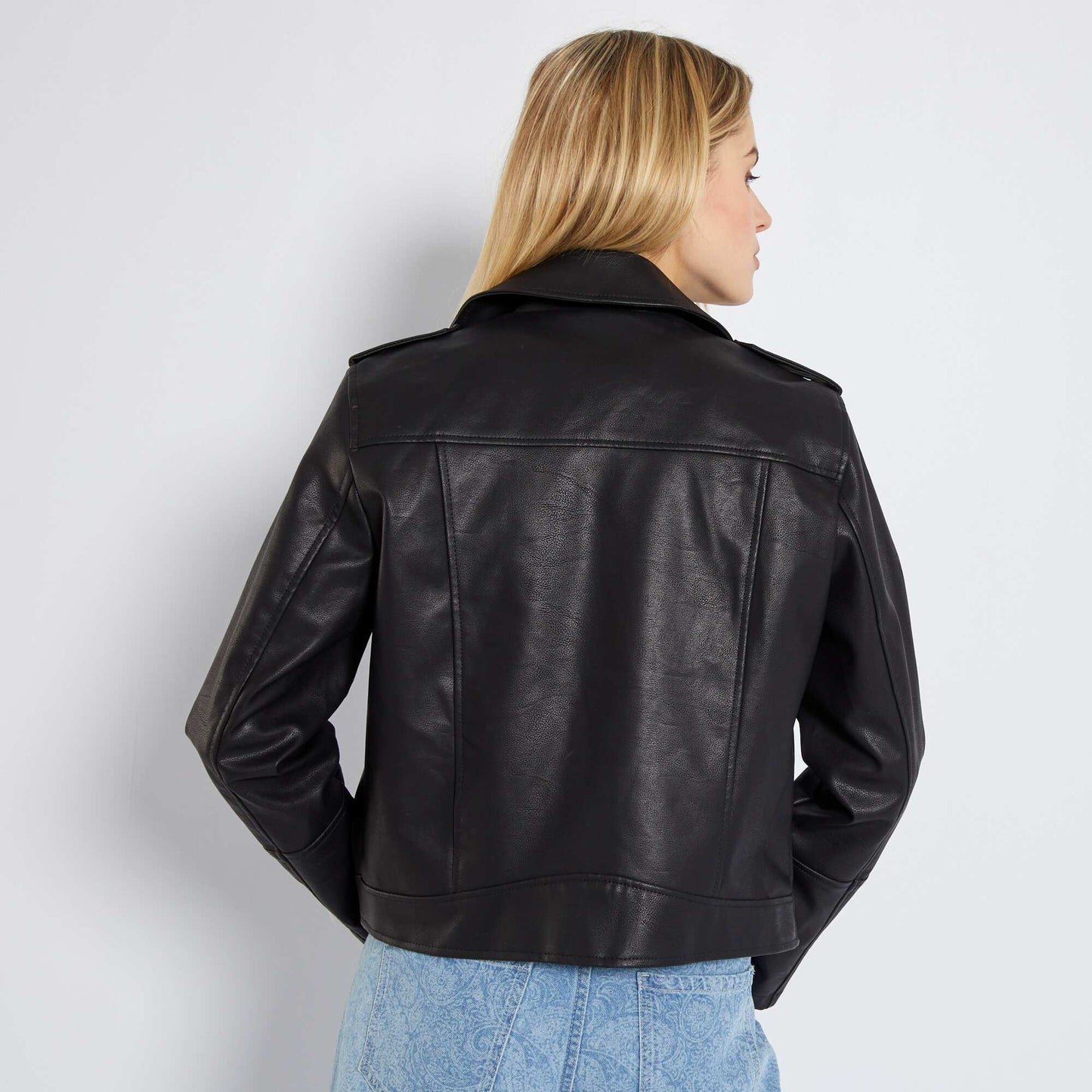 Plain faux leather jacket black