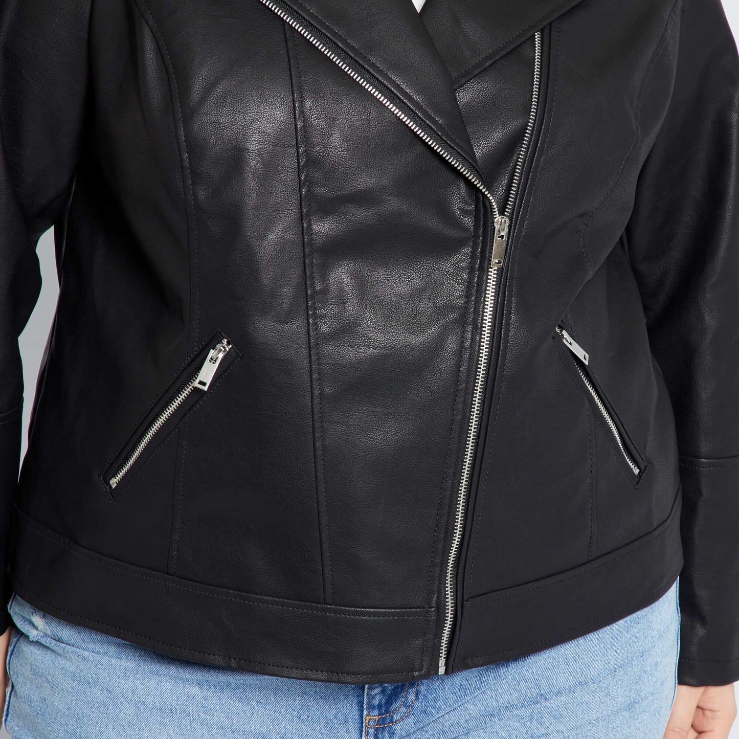 Faux leather jacket with notched lapel black