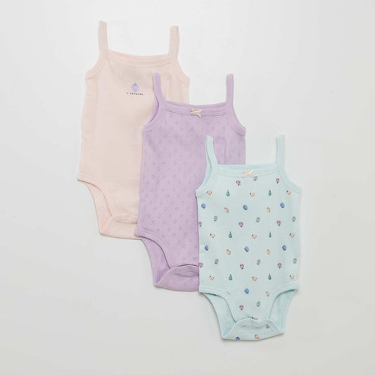 Pack of 3 bodysuits with narrow straps BLUE