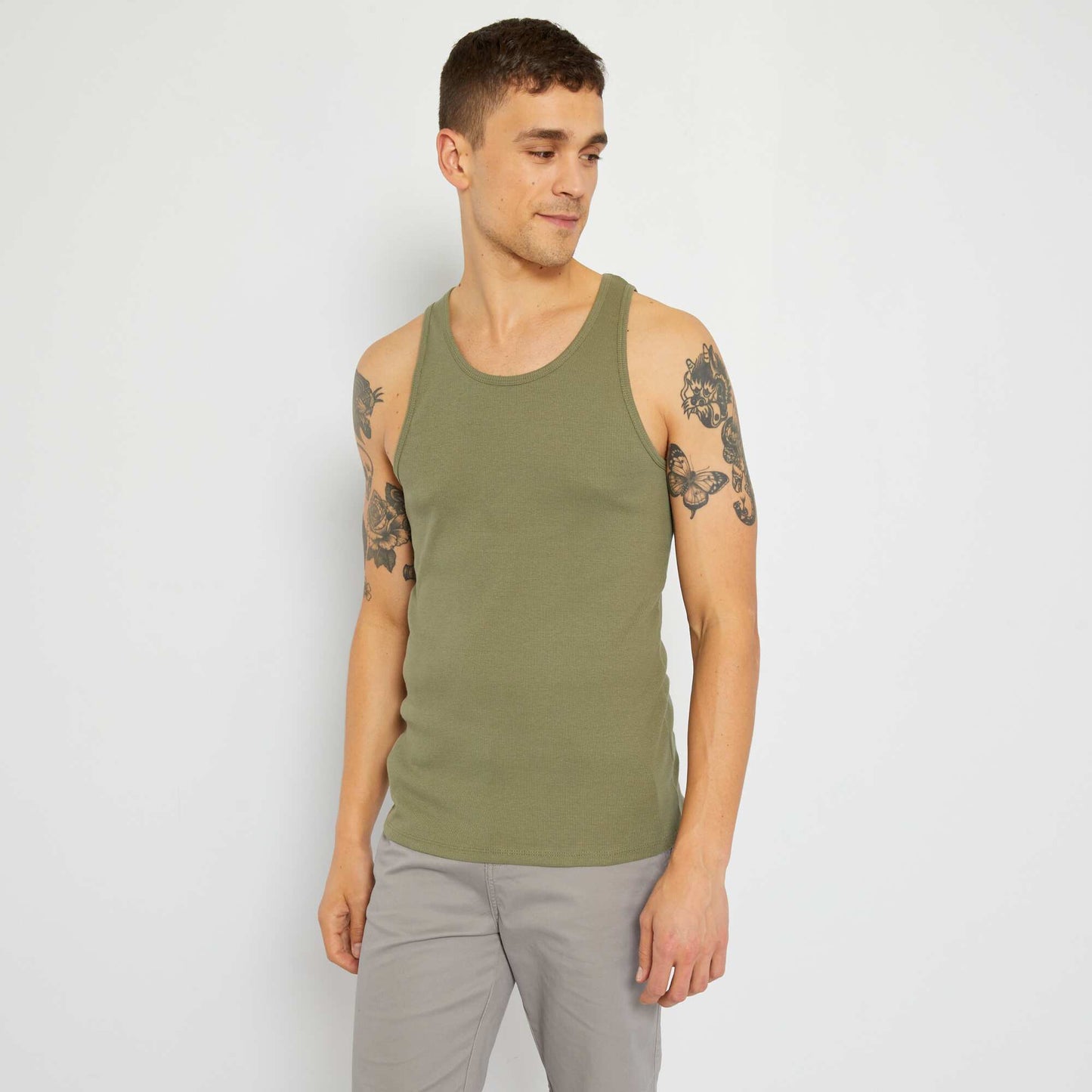 Plain ribbed vest top lichen green