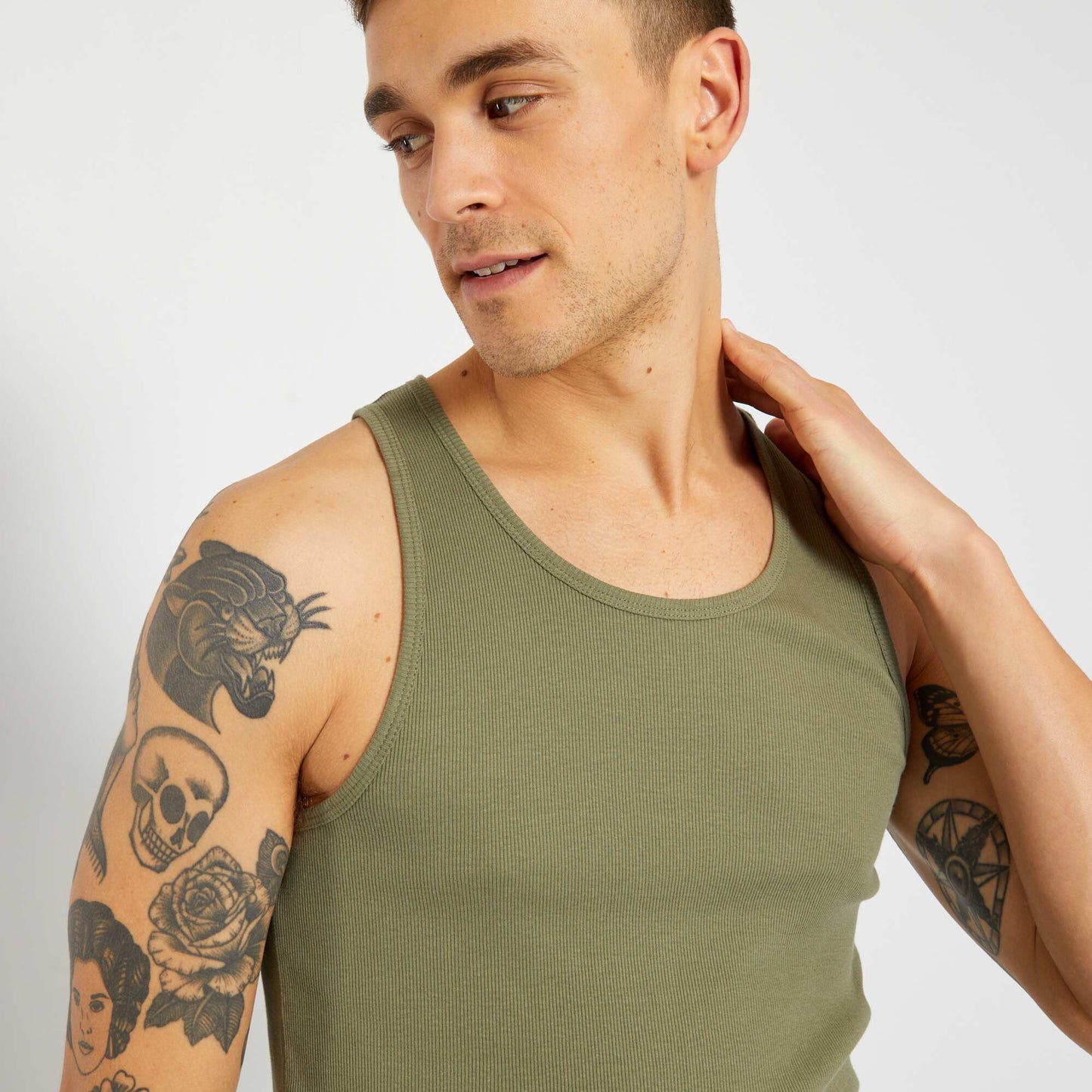 Plain ribbed vest top lichen green