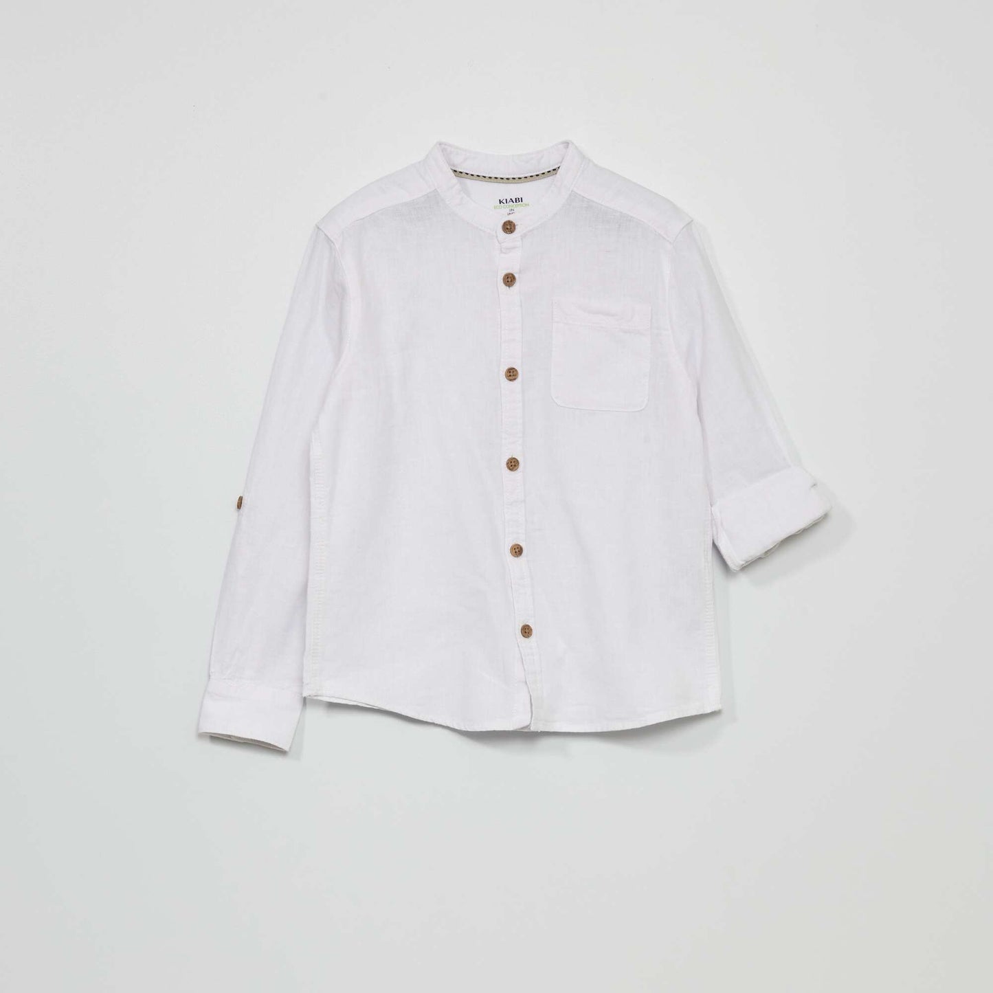 Linen shirt with mandarin collar White