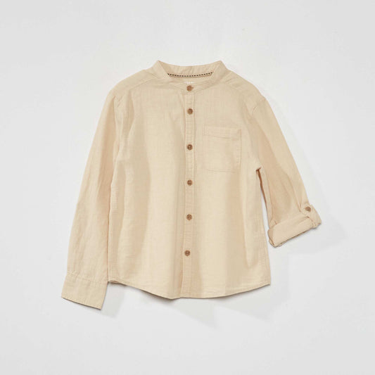 Linen shirt with mandarin collar BEIGE GRAY