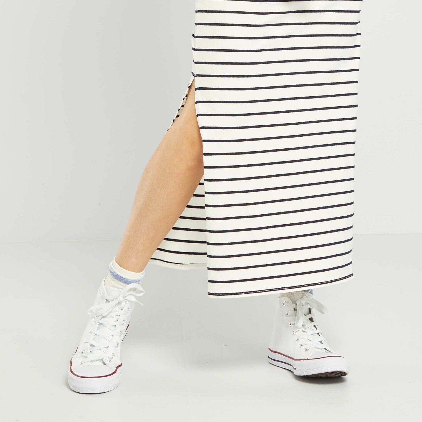 Long striped maternity dress WHITE