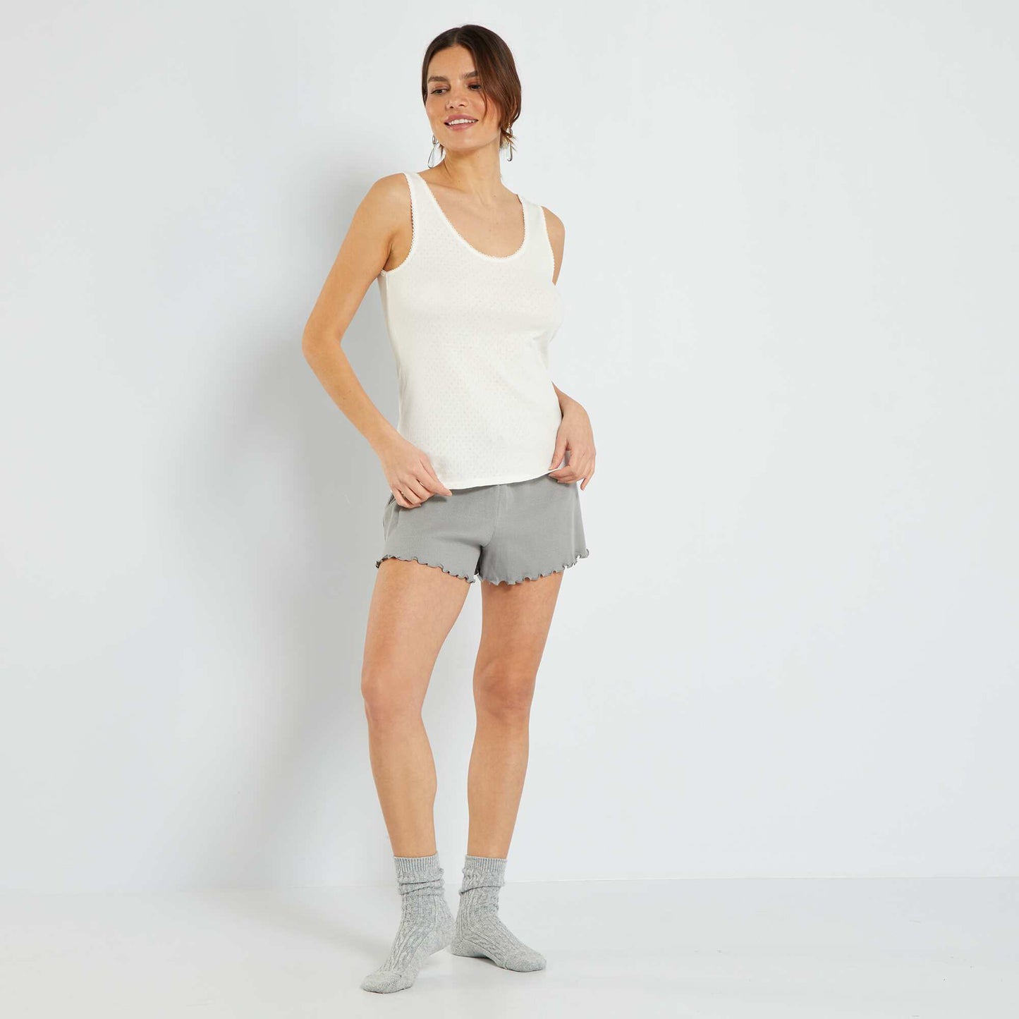 Ribbed knit pyjama shorts neutral grey