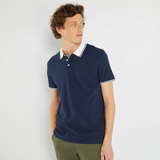 Cotton piqué polo shirt blue