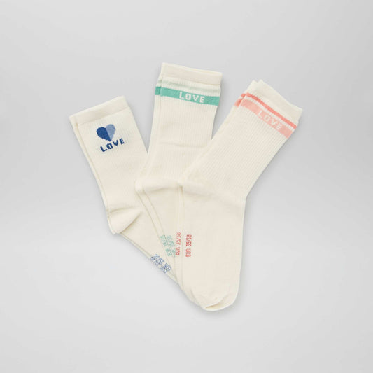 Long 'love' socks - Pack of 3 BEIGE