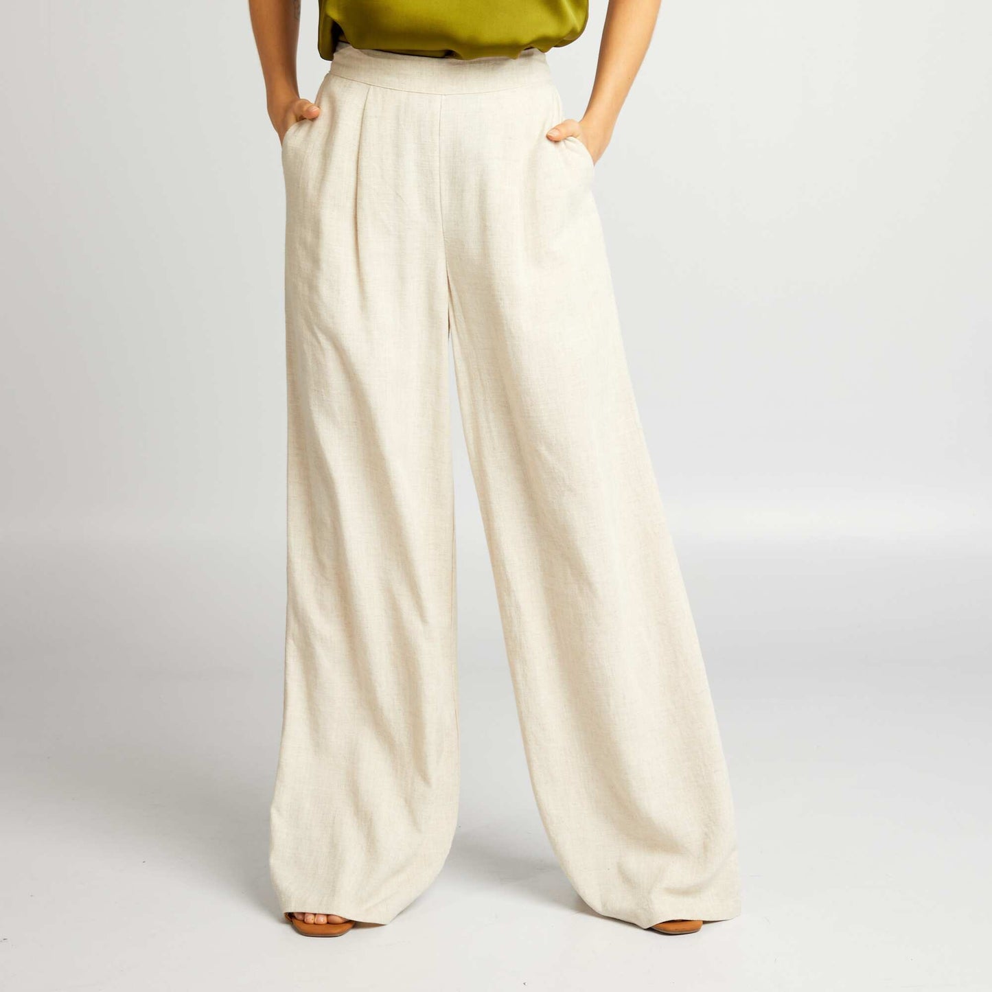 Wide-leg linen trousers BEIGE
