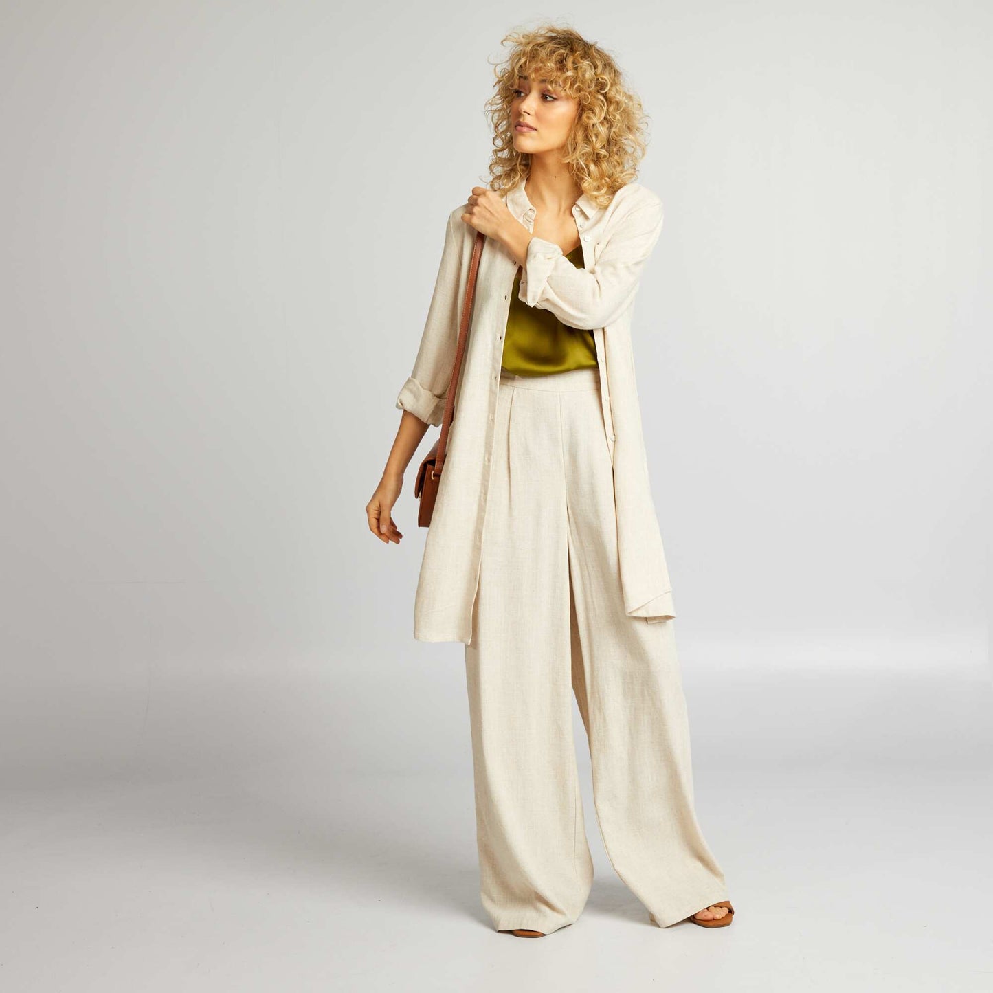 Wide-leg linen trousers BEIGE