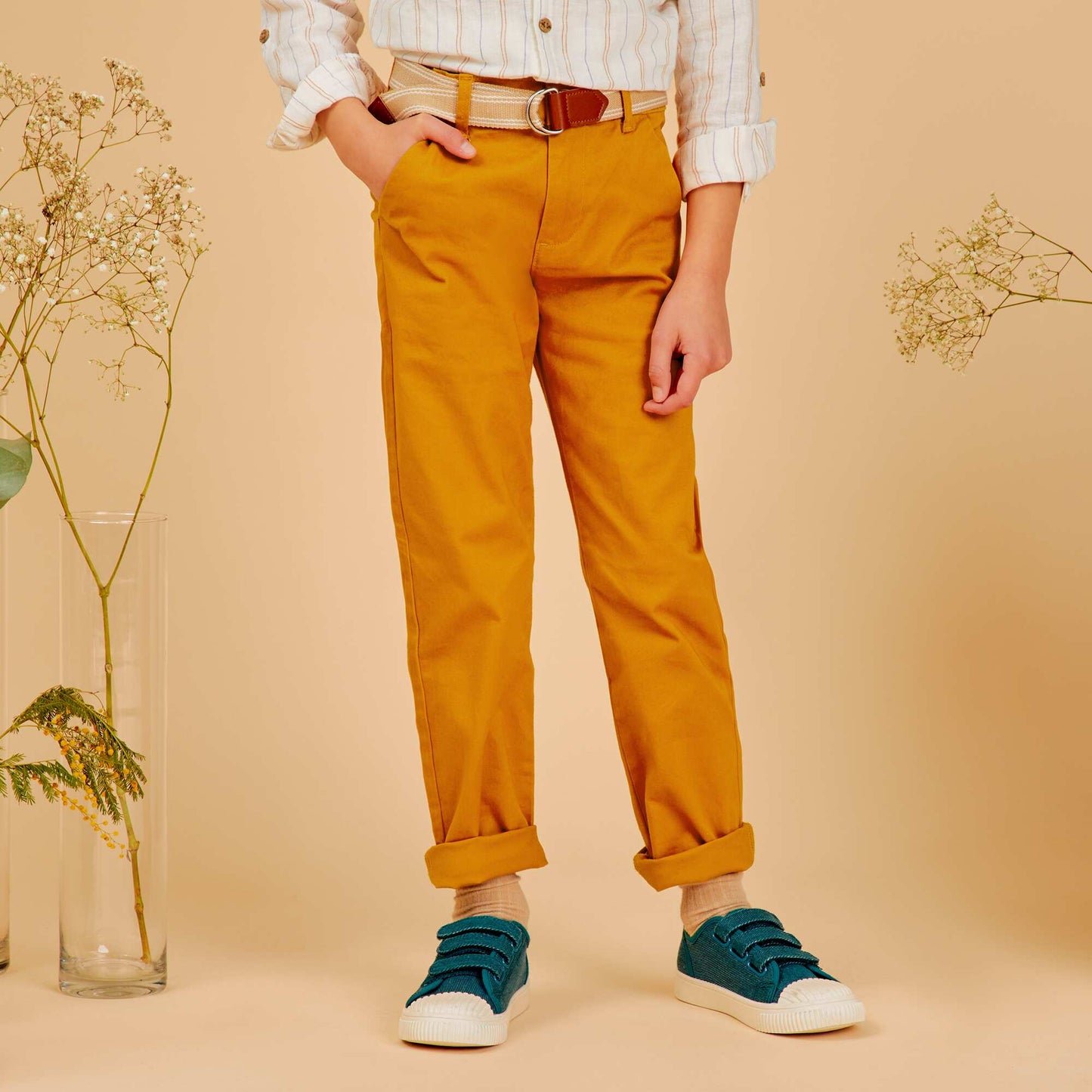 Twill trousers with belt YELLOW