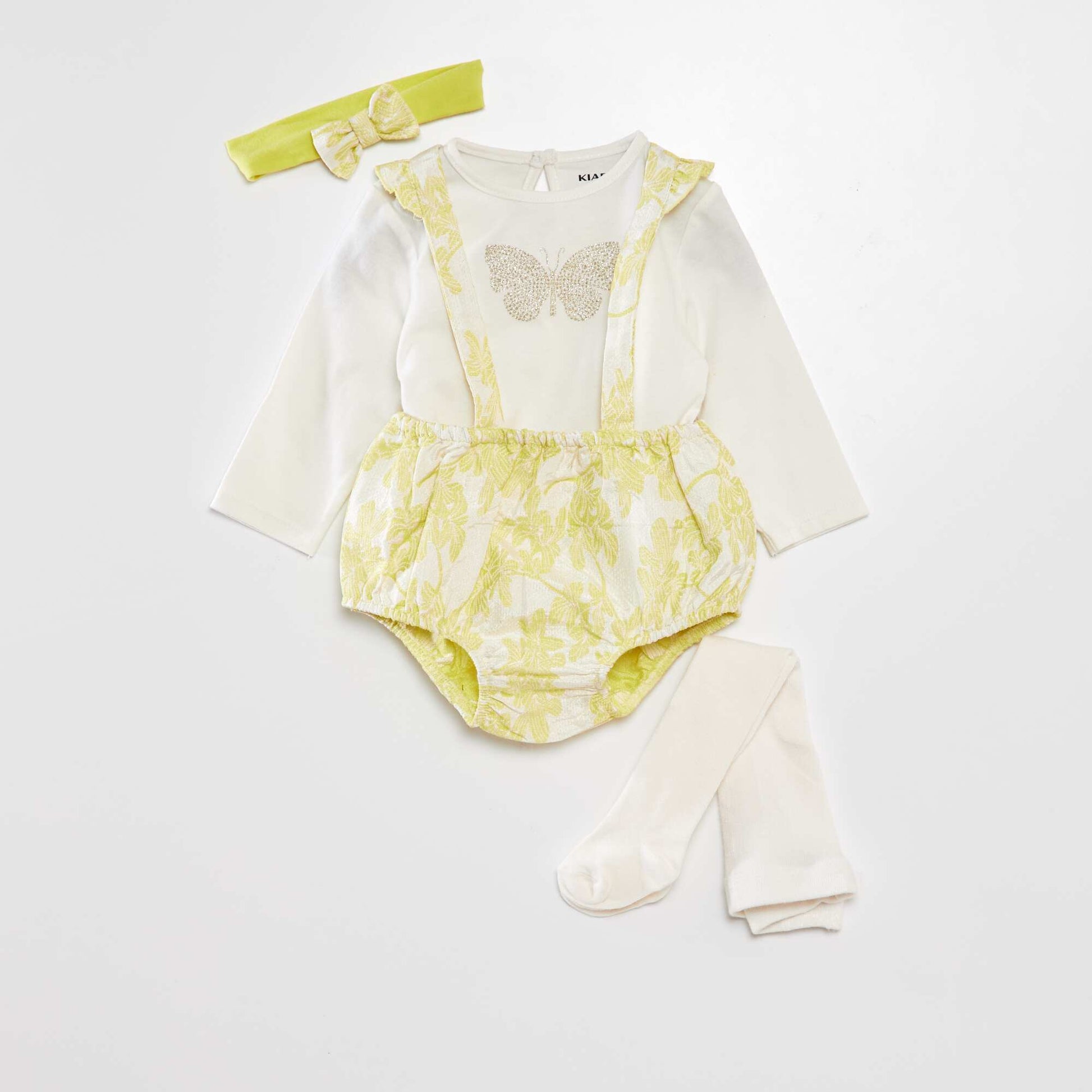 4-piece set - T-shirt + bloomers + tights + headband set WHITE