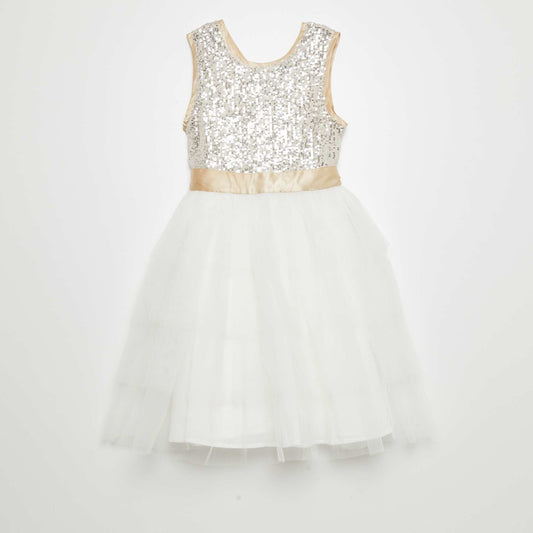 A-line dress with sequins and tulle WHITE