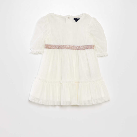 Pleated tulle balloon dress WHITE