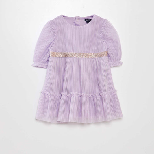 Pleated tulle balloon dress PURPLE