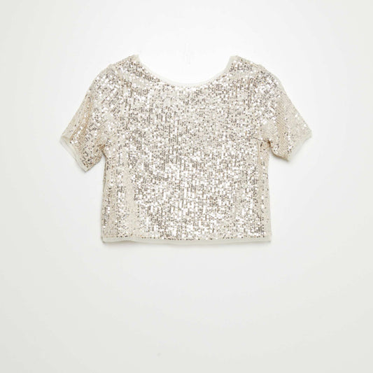 Short-sleeved sequined T-shirt WHITE